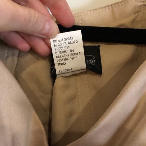 NWOT La Femme Off the Shoulder Beaded Satin Trumpet Gown in Champagne - Picture 11 of 11